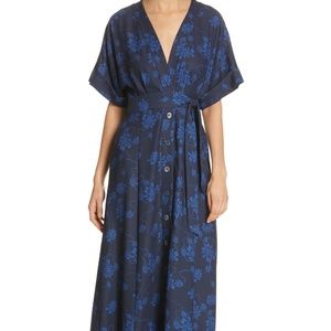 Equipment Femme Blue Floral Nauman V Neck Dress
